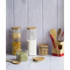 Boîte De Conservation En Verre Et Bambou Carré 1,4 L Pebbly -Ustensiles de cuisine Soldes boite de conservation en verre et bambou carre 14 l pebbly 2