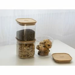 Lot 3 Boîtes De Conservation En Verre Et Bambou Carré 800 Ml Pebbly -Ustensiles de cuisine Soldes lot 3 boites de conservation en verre et bambou carre 800 ml pebbly 1