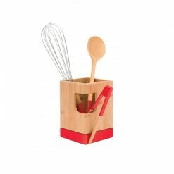 Pot à Ustensiles Bambou Rouge 10 X 10 Cm X H 15 Cm Pebbly